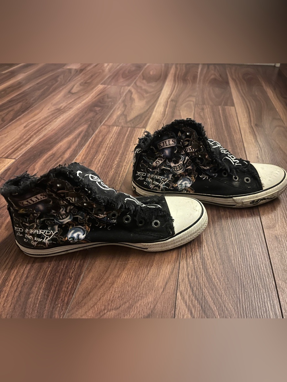 Ed Hardy  Vintage Black High Top Canvas Sneakers - Women's